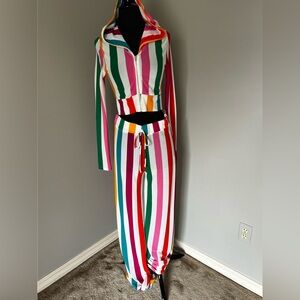 NWT Vibrantly Striped Hooded Two-Piece Jumpsuit Set Sz M